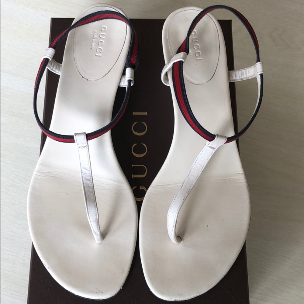 👀GUCCI Nappa Moorea WHITE Wedge Sandal